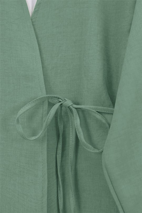 Önden Bağlamalı Pantolonlu Kimono Takım    -Mint