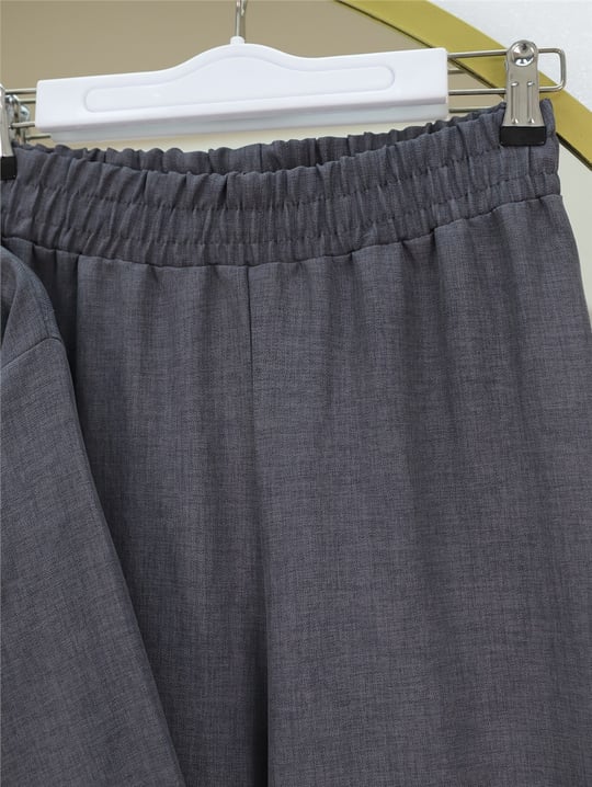 Önden Bağlamalı Pantolonlu Kimono Takım   -Füme