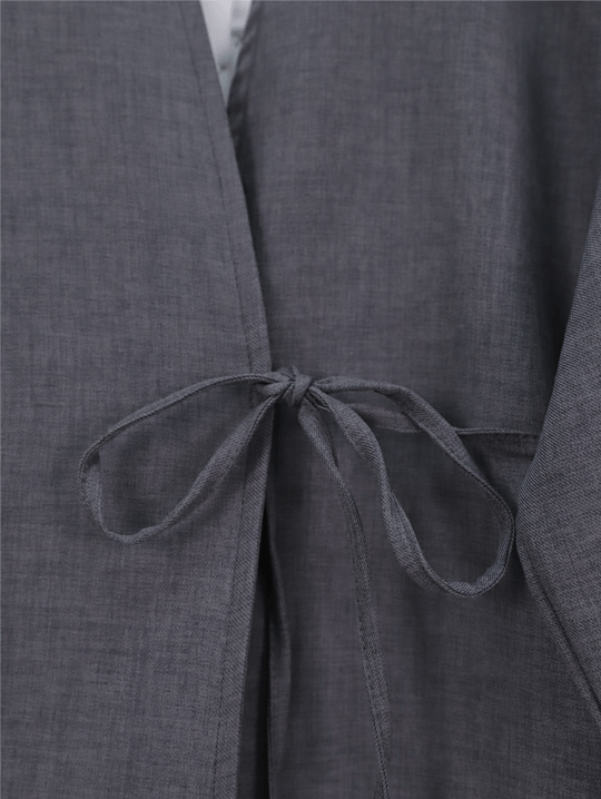 Önden Bağlamalı Pantolonlu Kimono Takım   -Füme