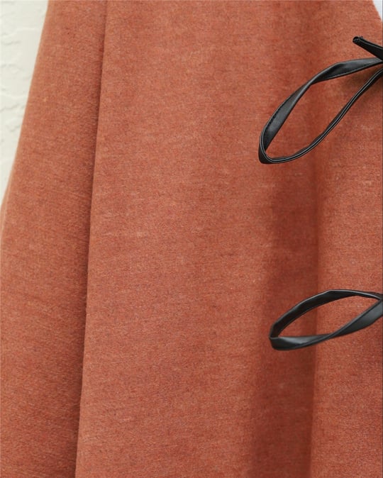 Önü Bağcıklı Oval Kesim Kaşe Kimono    -Kiremit