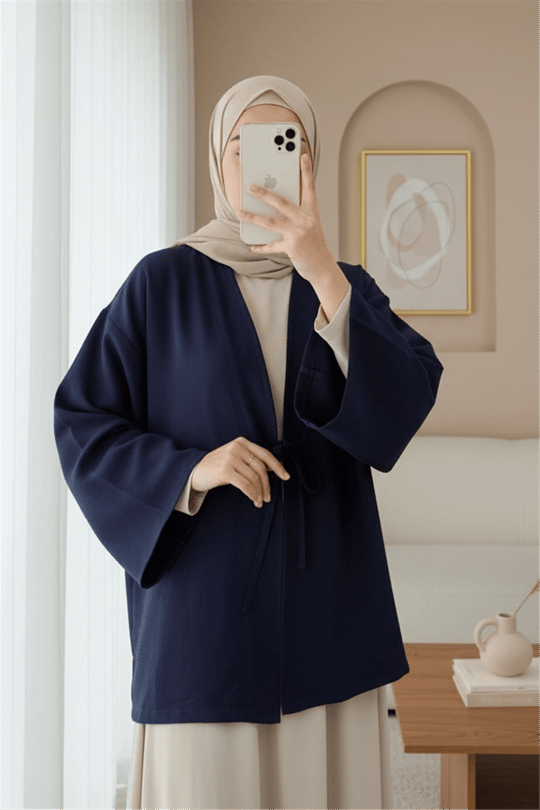 Önü Bağcıklı Poplin Kimono -Laci