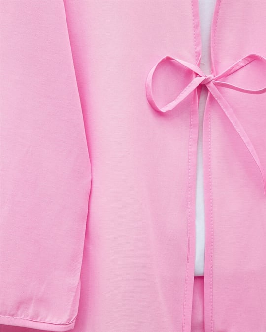 Önü Bağcıklı Poplin Kimono -Pembe