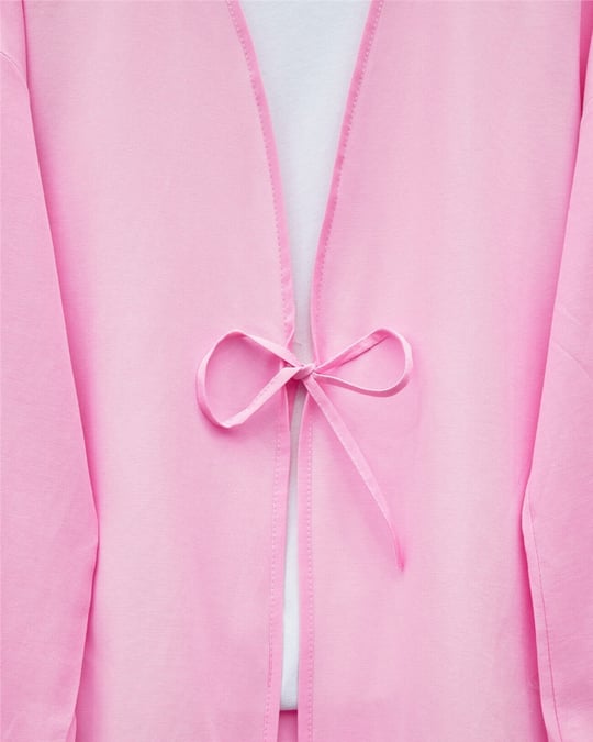 Önü Bağcıklı Poplin Kimono -Pembe