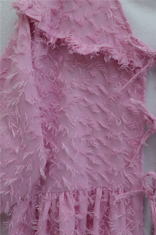 Önü Bağcıklı Tüylü Dokulu Clip Jakar Kimono -Pembe