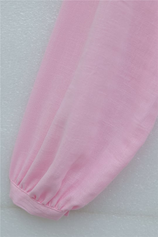 Önü Bağlamalı Dantel Detaylı Eteği Astarlı Keten Takım   -Pembe