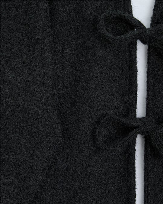 Önü Bağlamalı Sakallı Kimono -Siyah