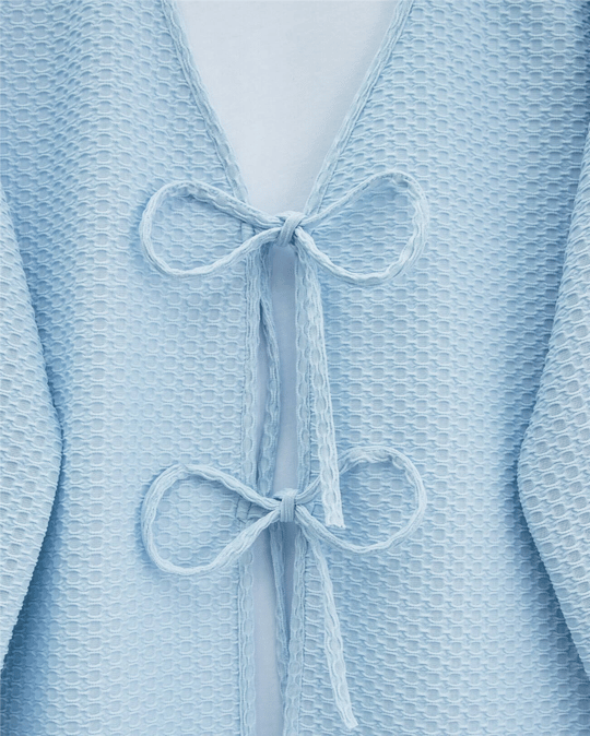 Önü Çift Bağcıklı Petek Desen Kimono -Bebe Mavi