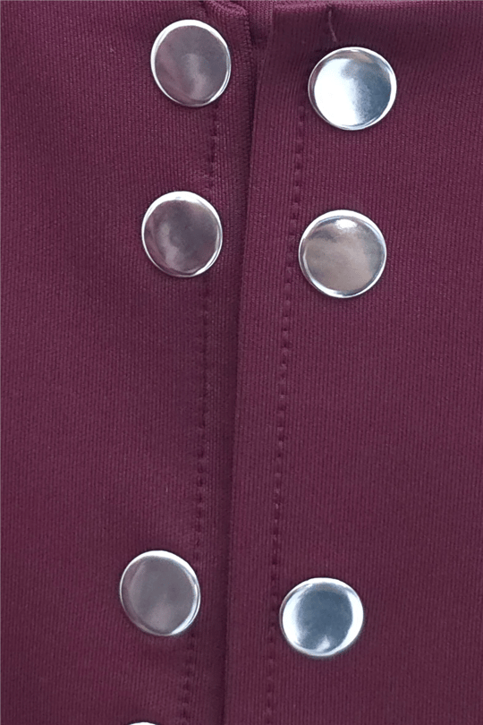 Önü Çift Çıtçıtlı Beli Volanlı Etekli Scuba Takım -Bordo