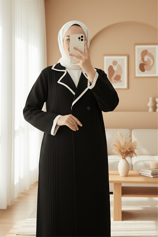 كارديجان محبوك طويل بجيوب أمامية - أسود