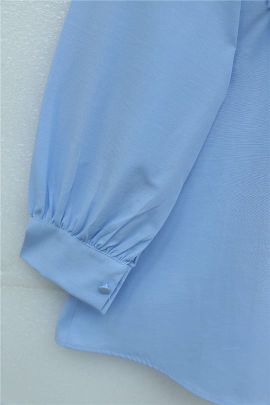 Önü Dantelli Bağlama Detaylı Düğmeli Poplin Gömlek -Bebe Mavi