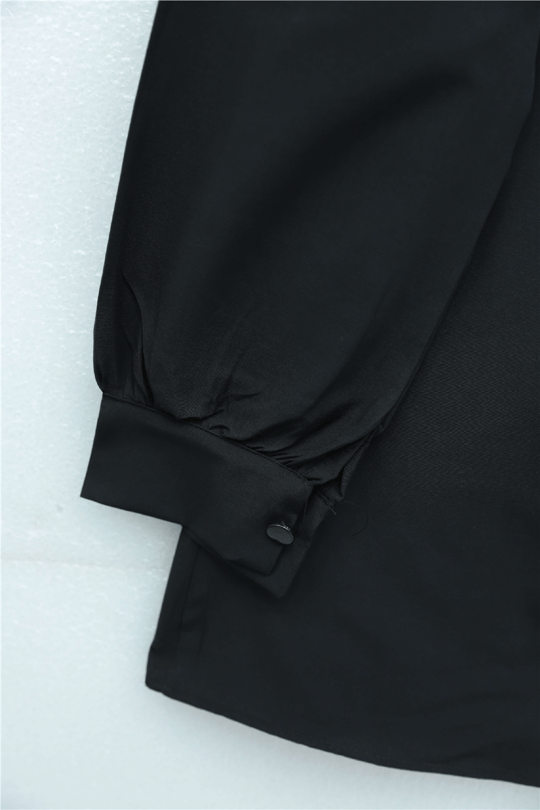 Önü Dantelli Bağlama Detaylı Düğmeli Poplin Gömlek -Siyah