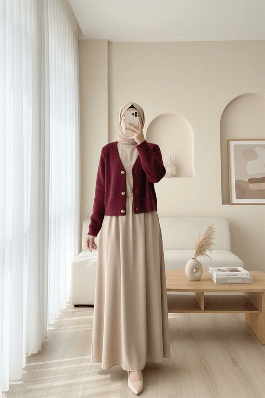 Önü Düğmeli Yumoş Triko Hırka -Bordo