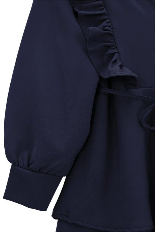 Önü Fırfırlı Bağcıklı Eteği Katlı Pantolonlu Kimono Takım  -Laci