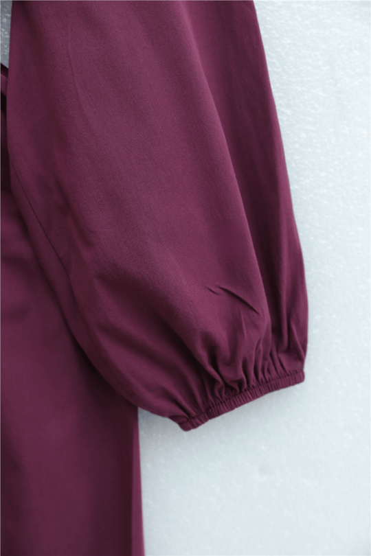 Önü Nervürlü Yarım Düğmeli Poplin Elbise -Mürdüm