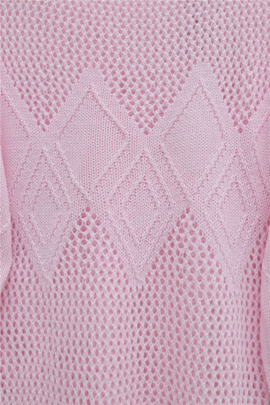 Önü Ve Kolları Desenli Ajurlu Triko Kazak -Pembe