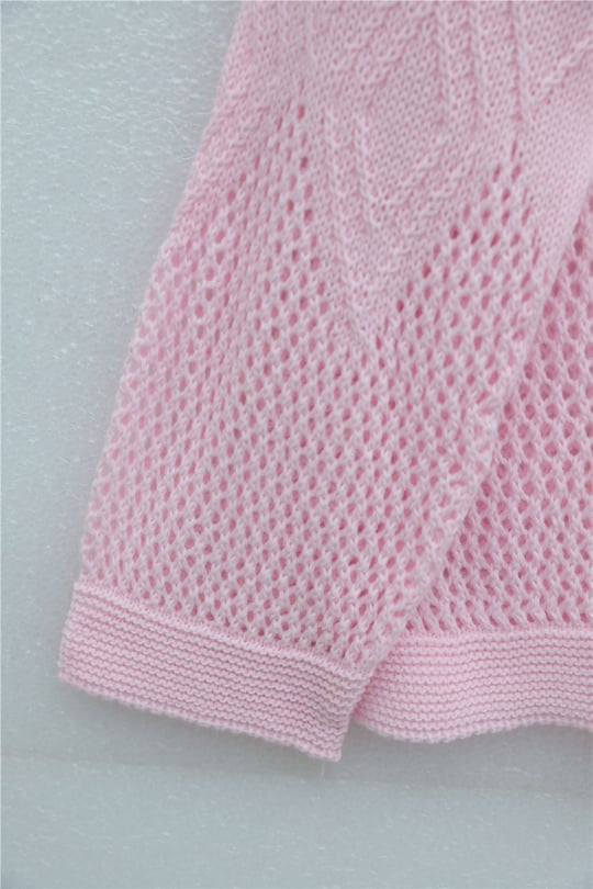 Önü Ve Kolları Desenli Ajurlu Triko Kazak -Pembe
