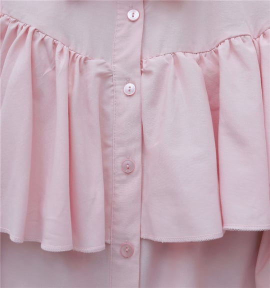 Önü Ve Omuzu Fırfır Detaylı Poplin Gömlek Bluz -Pembe