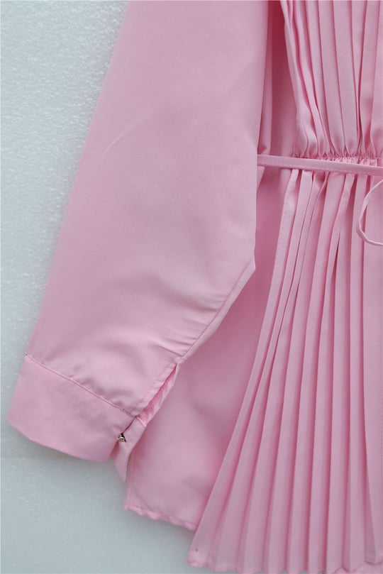 Önü ve Sırtı Pilise Detaylı Gizli Düğmeli Tasarım Gömlek   -Pembe