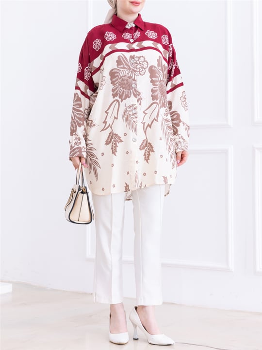 Oversize Oval Kesim Viskon Tunik -Bordo