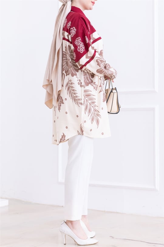 Oversize Oval Kesim Viskon Tunik -Bordo