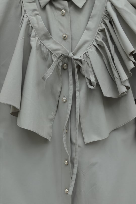Pelerin Detaylı Düğmeli Oval Kesim Poplin Tunik -Taş