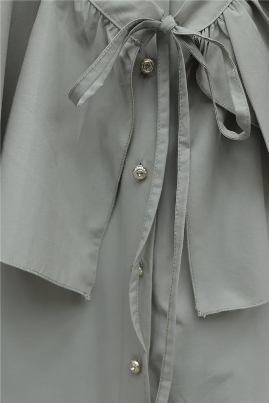 Pelerin Detaylı Düğmeli Oval Kesim Poplin Tunik -Taş