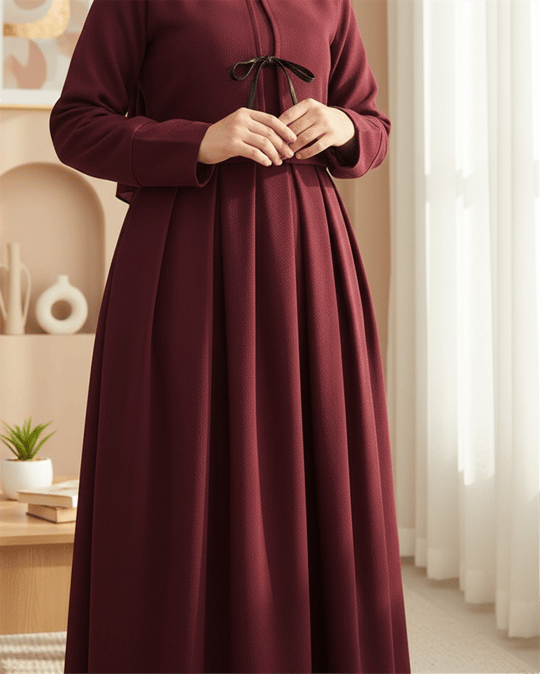 Pileli Fermuarlı Kaşe Etek  -Bordo