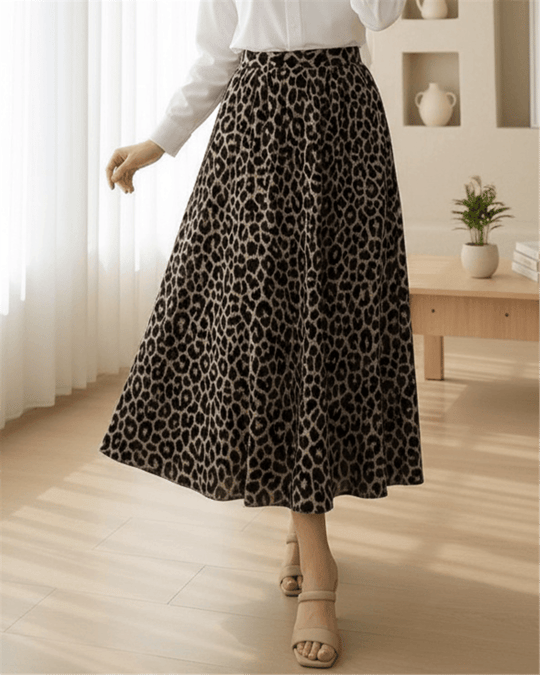 Pliseli Soft Balon Leopar Etek -Siyah
