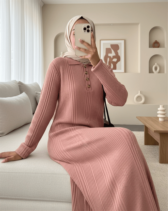 Polo Yaka Düğmeli Triko Elbise -G.Kurusu