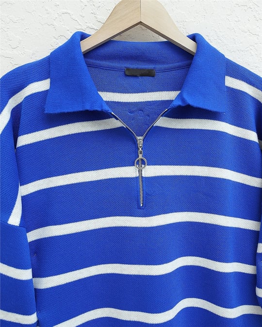 Polo Yaka Fermuarlı Triko Tunik -Saks