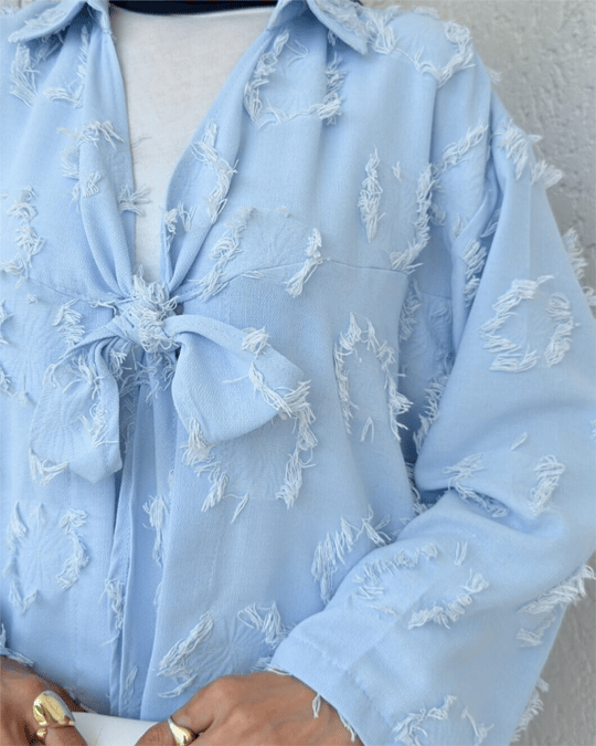 Püskül Detaylı Önden Bağlamalı Kimono -Bebe Mavi