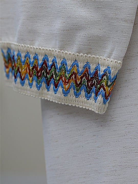 Renkli Şerit Detaylı Keten Kimono -Taş