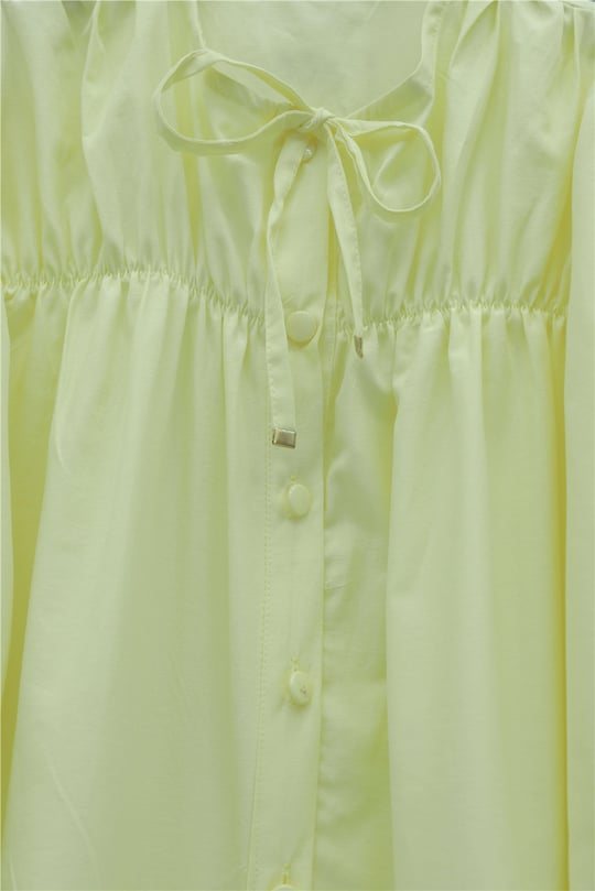 Robadan Lastikli Eteği Fırfırlı Düğmeli Poplin Tunik -Sarı