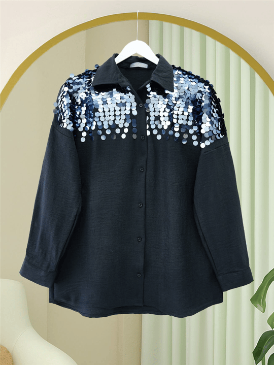 Robadan Pul Payet Tunik -Siyah
