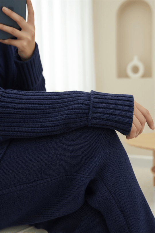 Saç Örgü Desen Kolu Düğme Detaylı Triko Takım -Laci