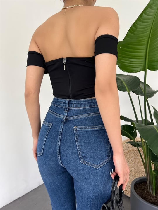 Womens Back Zip-Up Shoulder Detail Shapewear Cropped - Black