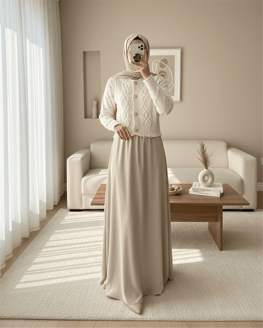 سترة صوفية ممزقة بأزرار حجرية - بيج