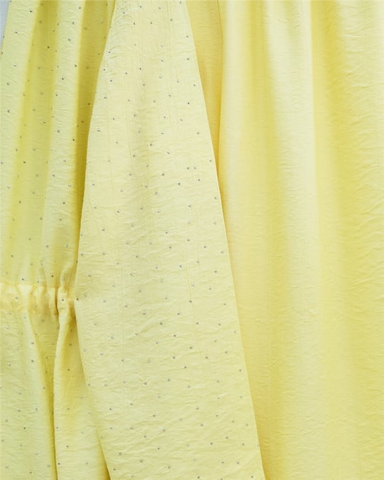 Taşlı Bol Paça Pantolonlu Tünel Bağcıklı Kimono Takım -Sarı