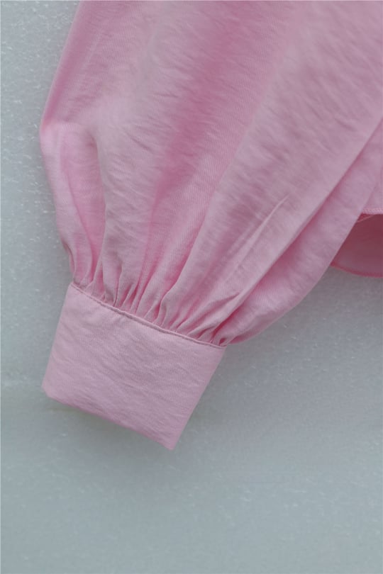 Taşlı Düğmeli Volan Detaylı Modal Gömlek Bluz  -Pembe