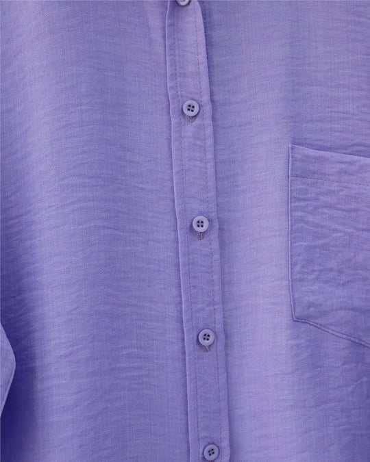 Tek Cepli Düğmeli Keten Gömlek -Lila