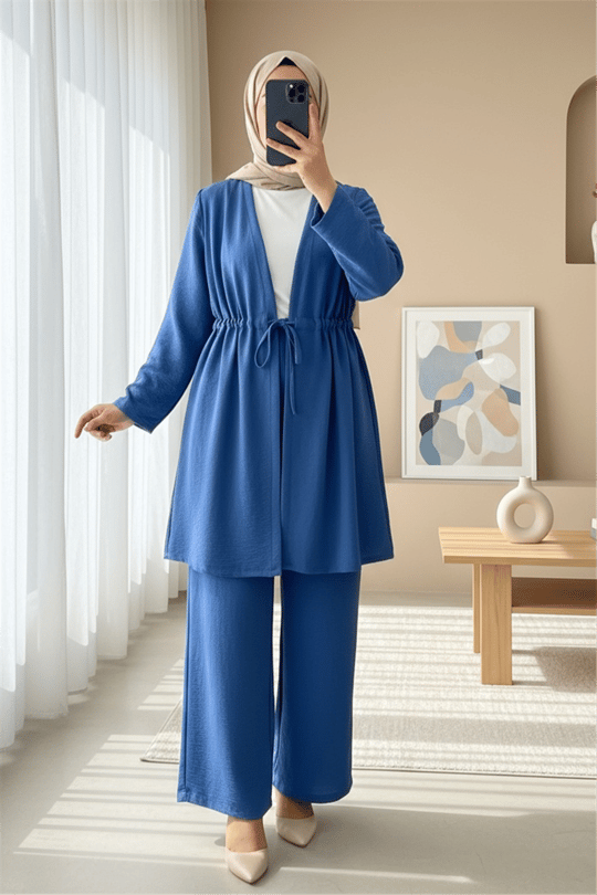 Tünel Bağcıklı Ayrobin Kimono Takım -İndigo