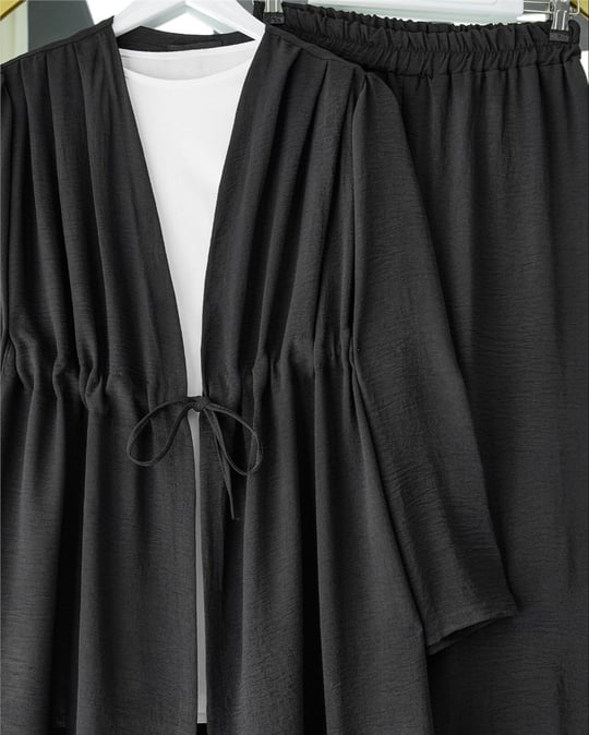 Tünel Bağcıklı Ayrobin Kimono Takım -Siyah