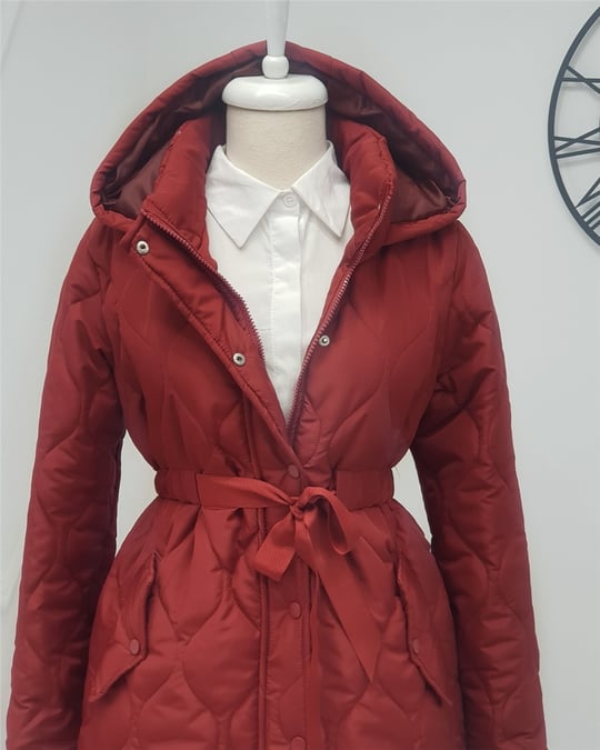 Tünel Bağcıklı Cepleri Çıtçıtlı Kapitone Mont -Bordo
