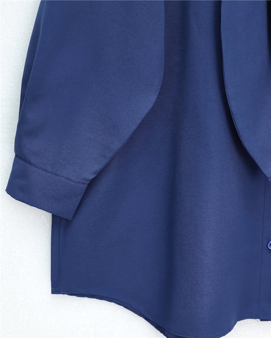 Yakası Bağlamalı Düğmeli Oversize Gömlek -Laci