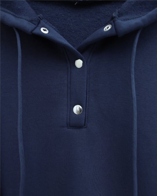 Yakası Çıtçıtlı Kapşonlu Şardonlu Üç İplik Sweat -Laci