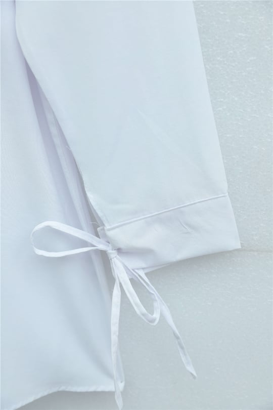 Yakası Dantelli Beli Ve Kolu Bağcıklı Poplin Tunik  -Beyaz