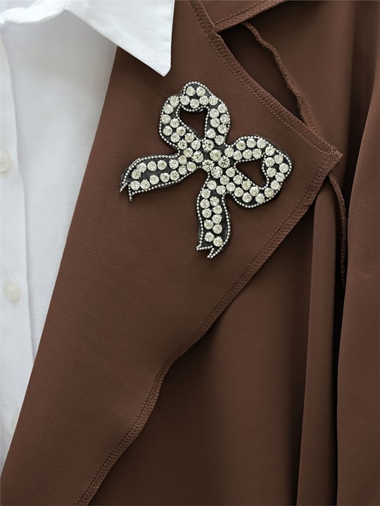 Yakası Taş Armalı Kemerli Scuba Kimono -Kahve