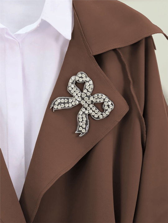 Yakası Taş Armalı Kemerli Scuba Kimono -Kahve