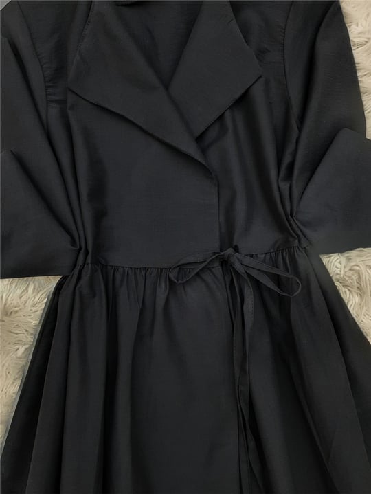 Yan Bağcıklı Kol Manşeti Yırtmaçlı Kimono -Siyah