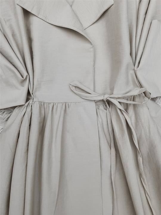 Yan Bağcıklı Kol Manşeti Yırtmaçlı Kimono -Bej